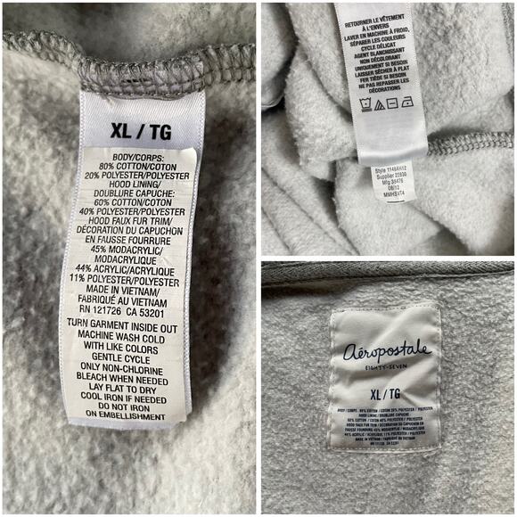 🔥Aeropostale Y2K Faux Fur Hood Sequins Spell Out Full Zip Gray Sweatshirt Sz XL - Picture 12 of 16